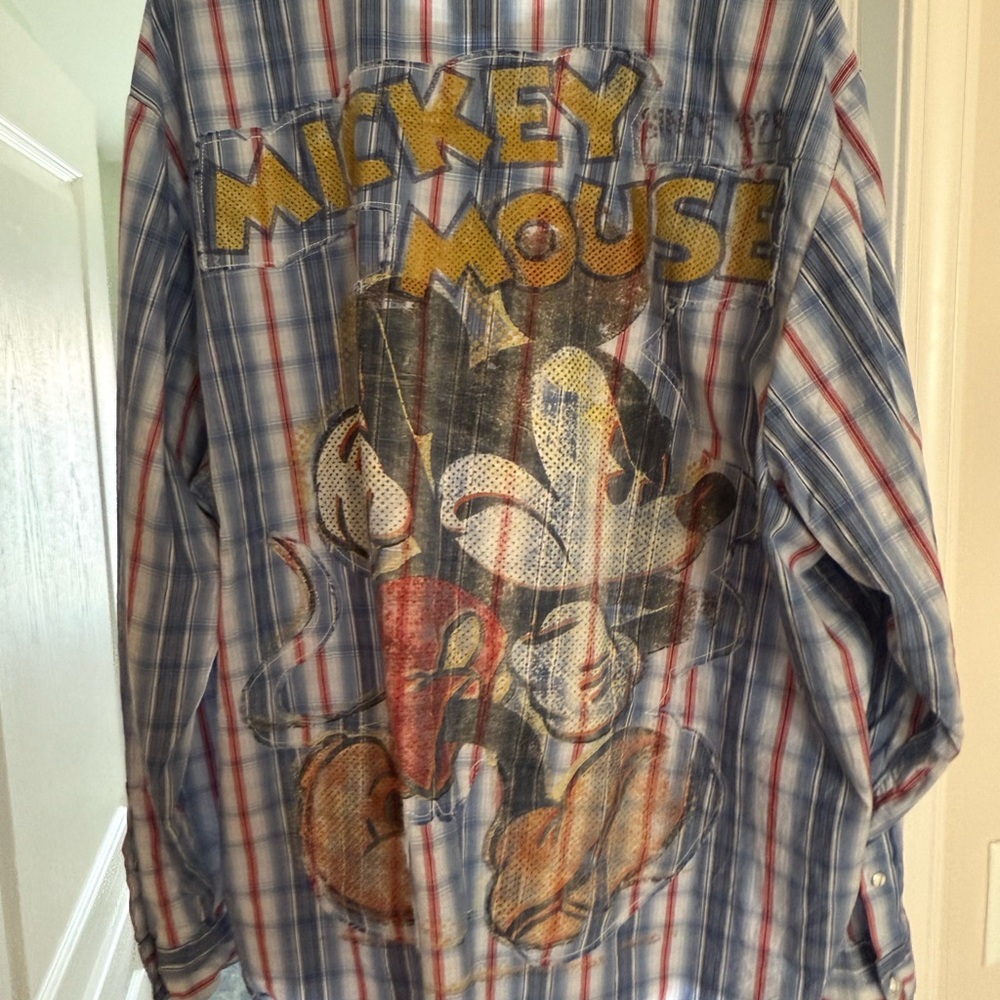 Vintage Disney Store Mickey Mouse Button Down Plaid Shirt XL